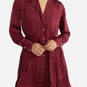 Free Assembly Women's Maroon Pleated Mini Shirtdress – Long Sleeve, Size L